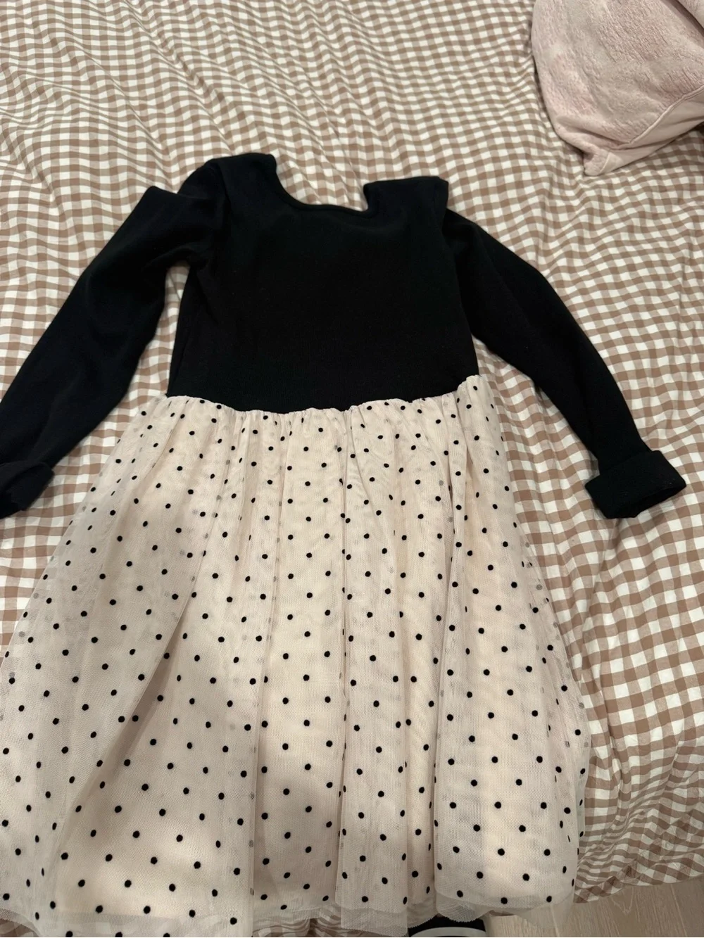 New girls GAP  Black & Cream Polka Dot Long Sleeve Kids Dress